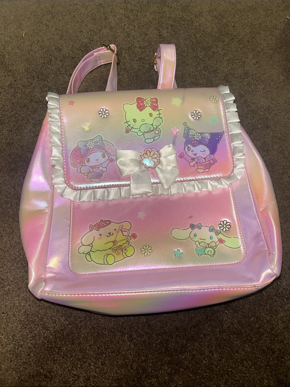 Sanrio Pink Iridescent Kids Backpack with Ruffle Bow